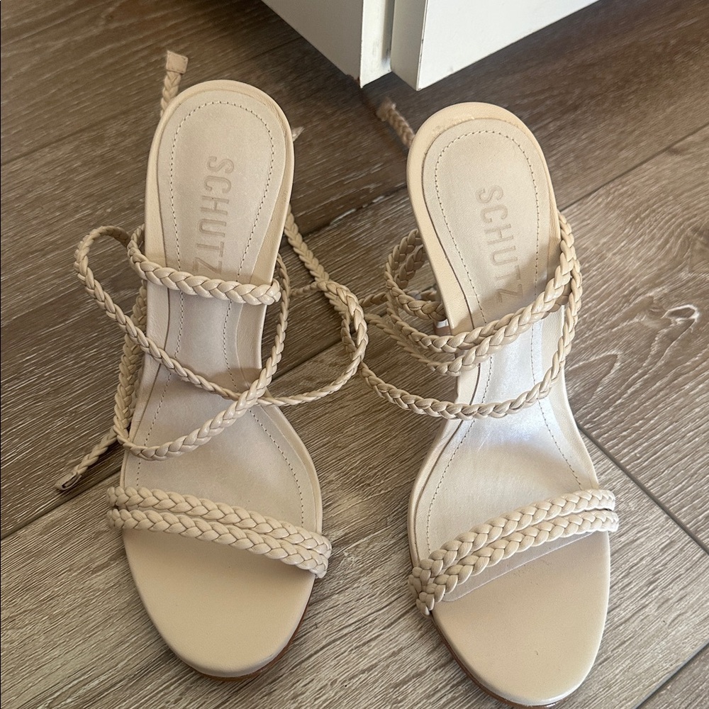 SCHUTZ Beige Braided Strap Heels